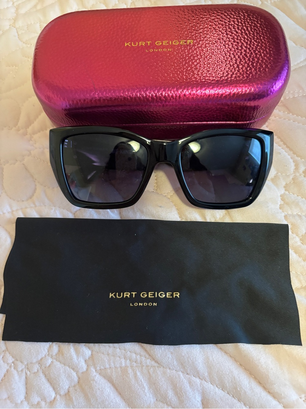 Kurt Geiger Black Square Oversized Sunglasses with Dark Lenses